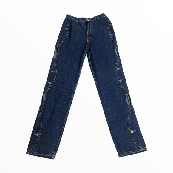 Lawman Denim - Vintage Lawman Size 13 Mom Jeans Waist 28 Peekaboo Sides with Buttons Medium Was